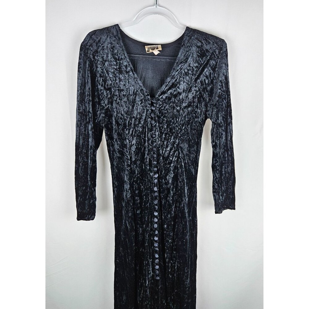 ZOE California Maxi Dress Sz Medium Vtg Black Crinkle Velvet Witchy WhimsyGoth